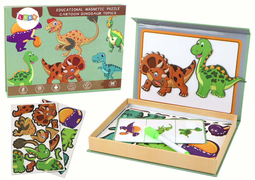 Magnetické puzzle s dinosaury – s kreslicí tabulkou
