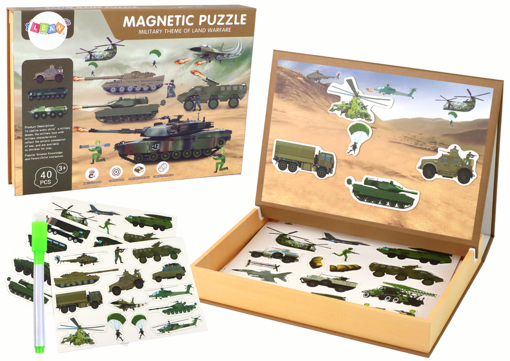 Magnetické puzzle s vojenskou tematikou – s kreslicí tabulkou