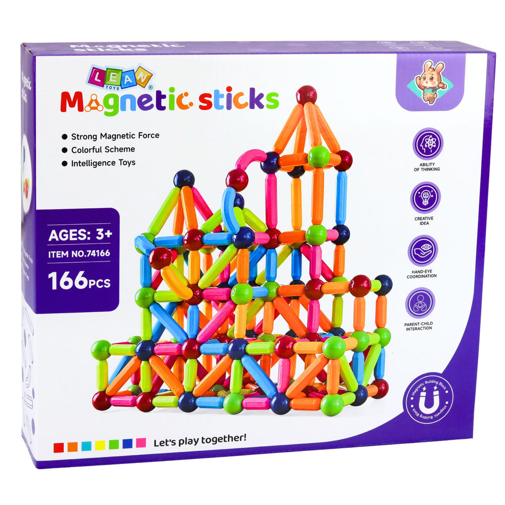 Magnetické stavební tyčinky kreativní barevné 166 kusů