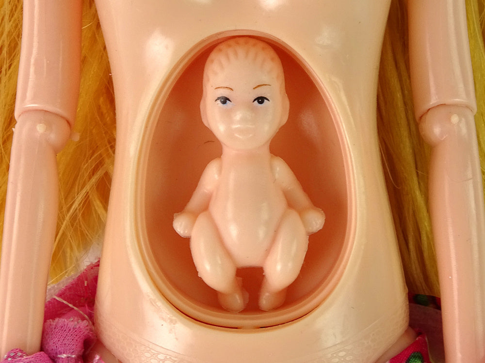 Maminka panenka s miminkem růžové šaty s květy pohyblivé končetiny