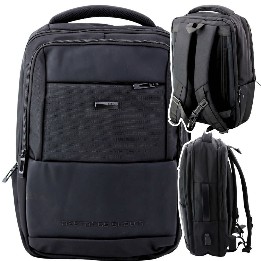 Městský batoh s USB kabelem – černý 26L 45cm | hrudní pás