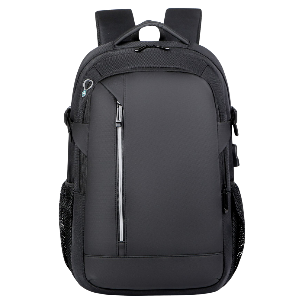 Městský batoh s USB portem a kapsou na laptop s reflexními prvky 16L černý