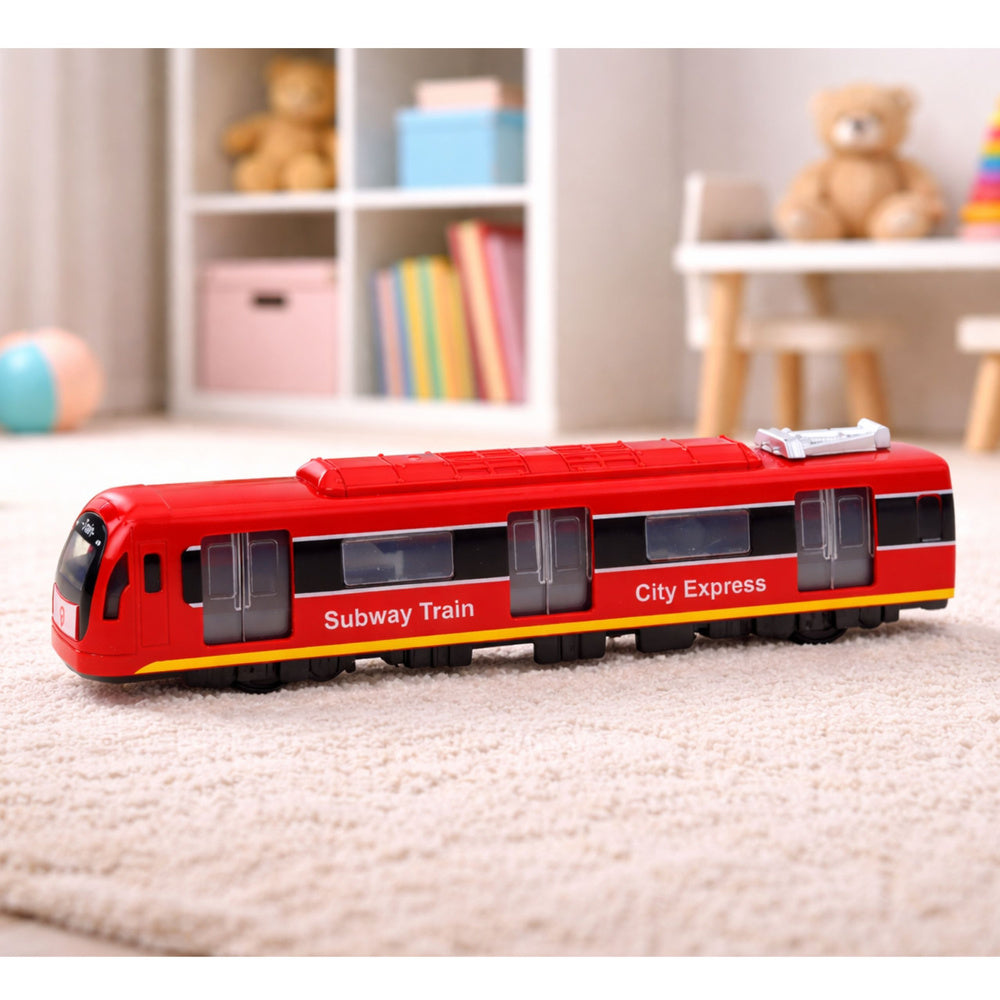 Metro vlak City Express s otevíracími dveřmi a zvuky – červený