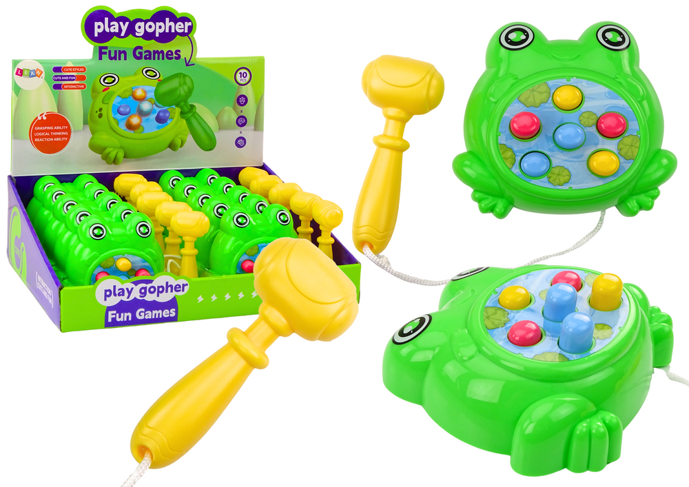 Mini hra Zatluč krtka s žábkou a kladívkem na šňůrce - zelená