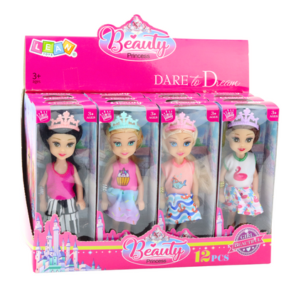 Mini panenka princezna s korunkou a barevnými šaty 14cm