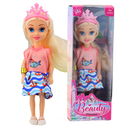 Mini panenka princezna s korunkou a barevnými šaty 14cm