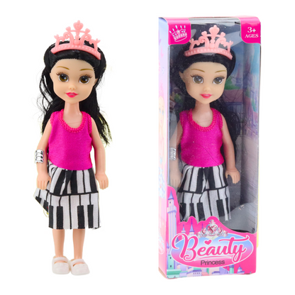 Mini panenka princezna s korunkou a barevnými šaty 14cm