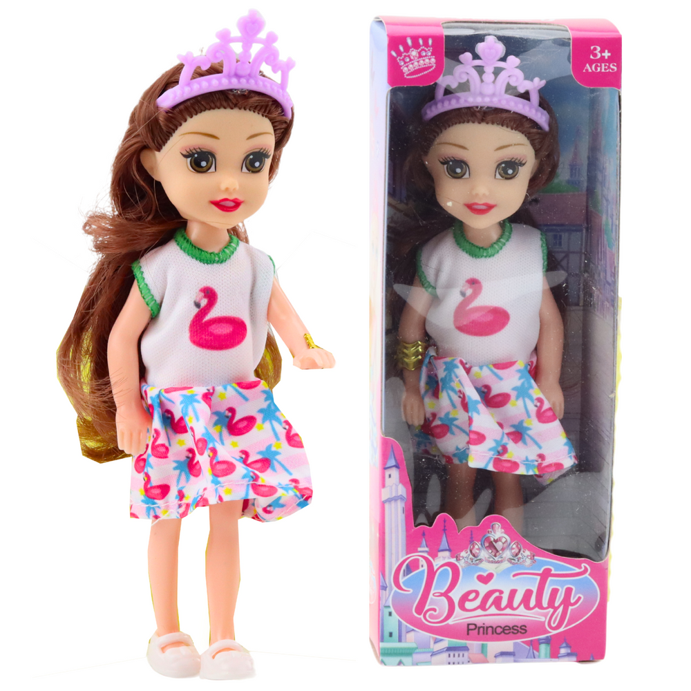 Mini panenka princezna s korunkou a barevnými šaty 14cm