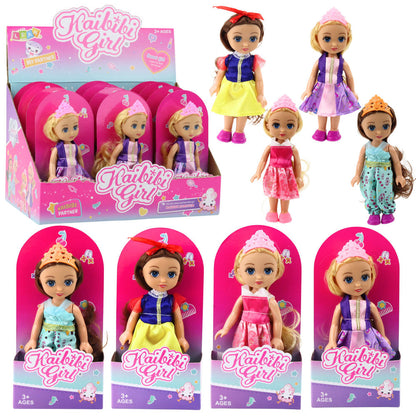 Mini panenka princezna s korunou – zdobené šaty 17cm