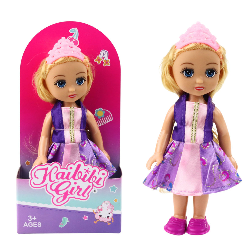 Mini panenka princezna s korunou – zdobené šaty 17cm