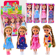 Mini panenka s dlouhými vlasy – 15cm šaty mix barev