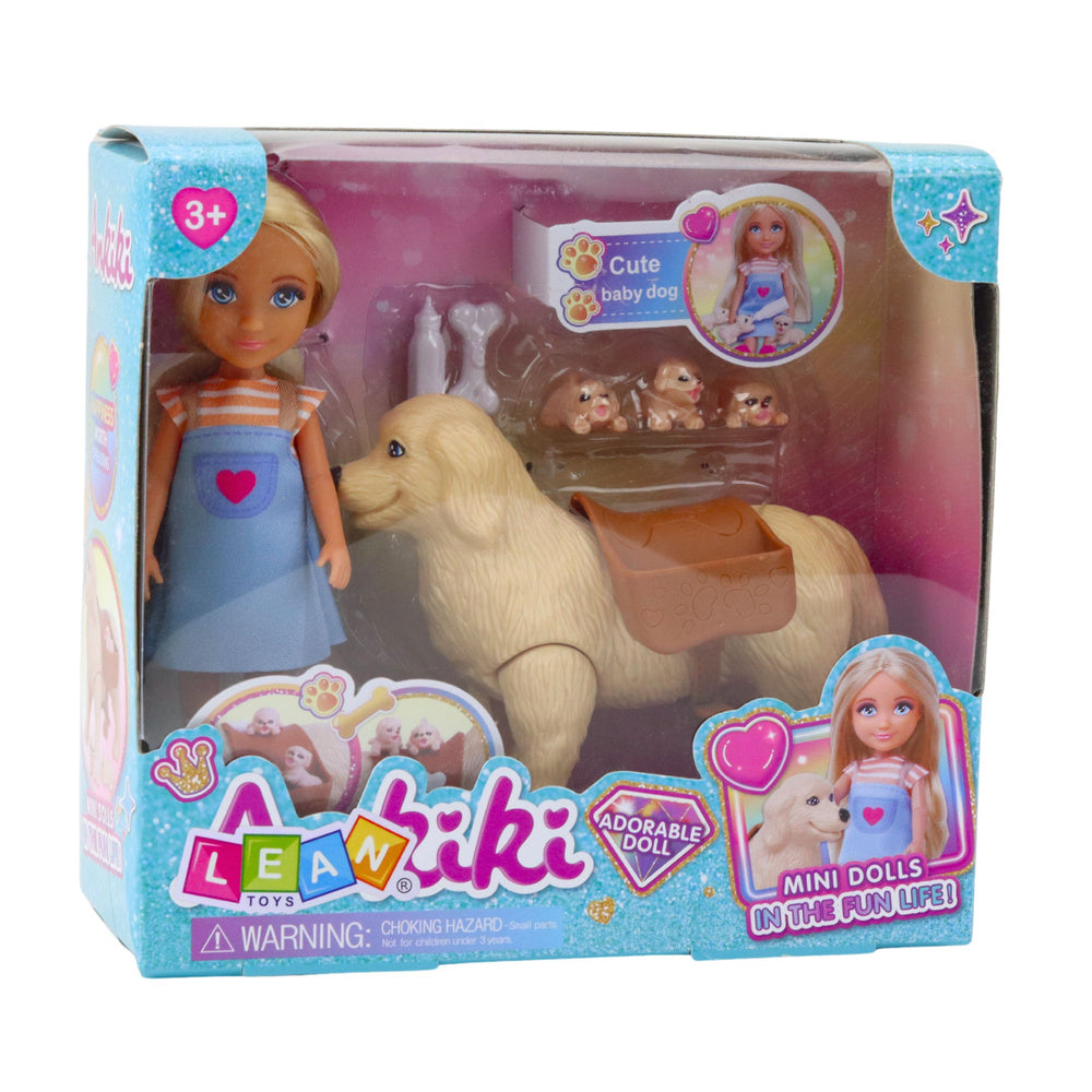 Mini panenka s psem a štěňátky – v tašce s kostí
