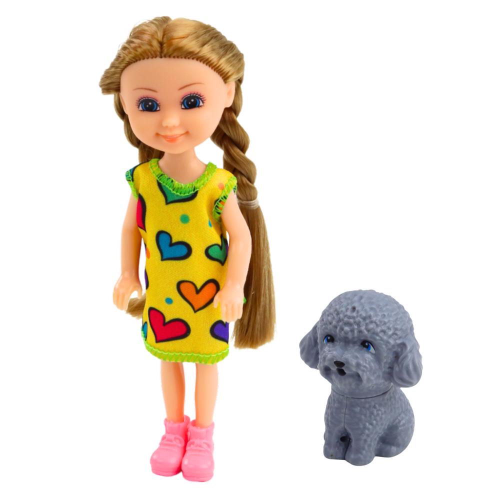 Mini panenka se šatičkami a pejskem 14,5 cm