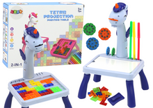 Mini projektor stolik s tetrisem 2v1 – jednorožec modrý