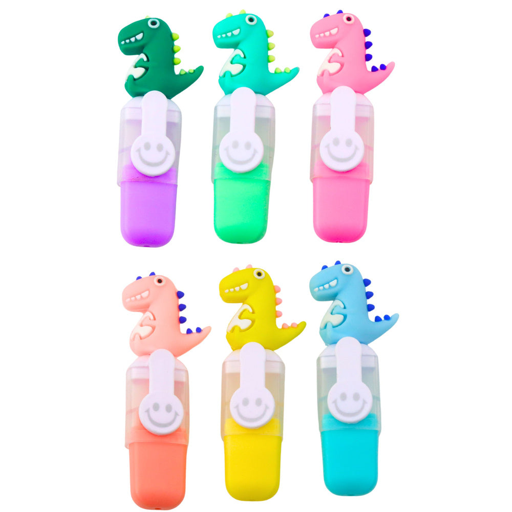 Mini zvýrazňovače s dinosaury – 6ks pouzdro 8cm | neonové