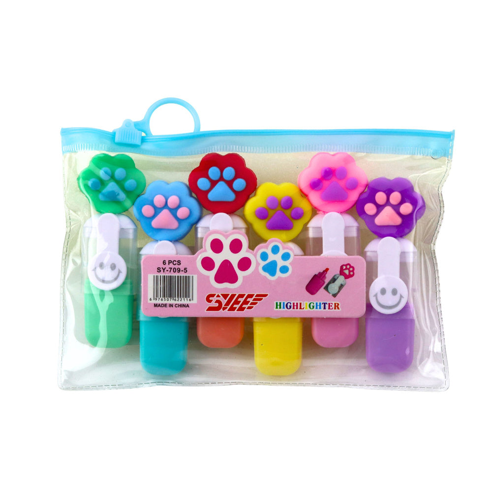 Mini zvýrazňovače s tlapkou – 6ks pouzdro 8cm | neonové