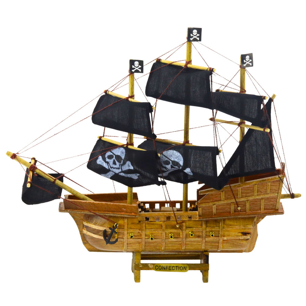 Model pirátské lodi – se žaglami dřevěný trup | černý 33x29cm