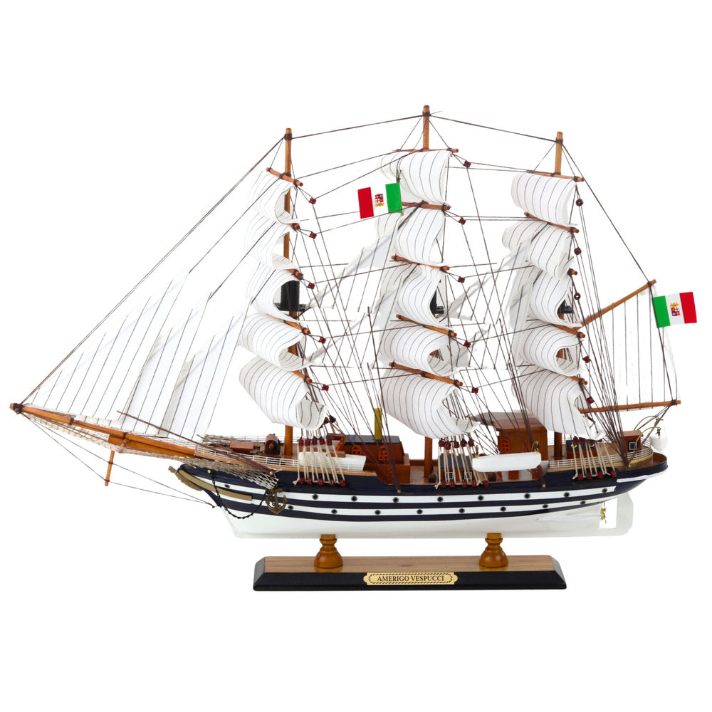 Model žaglníku Amerigo Vespucci 64x46cm – s dřevěnou základnou