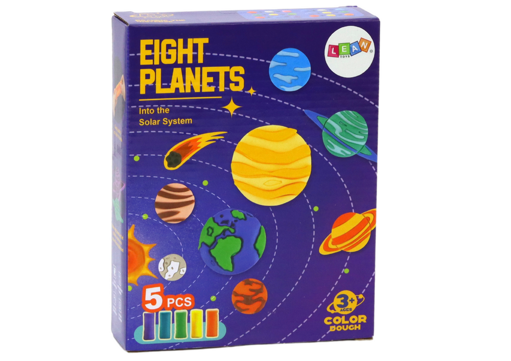 Modelovací hmota s formičkami planet – 8 ks váleček 5 barev
