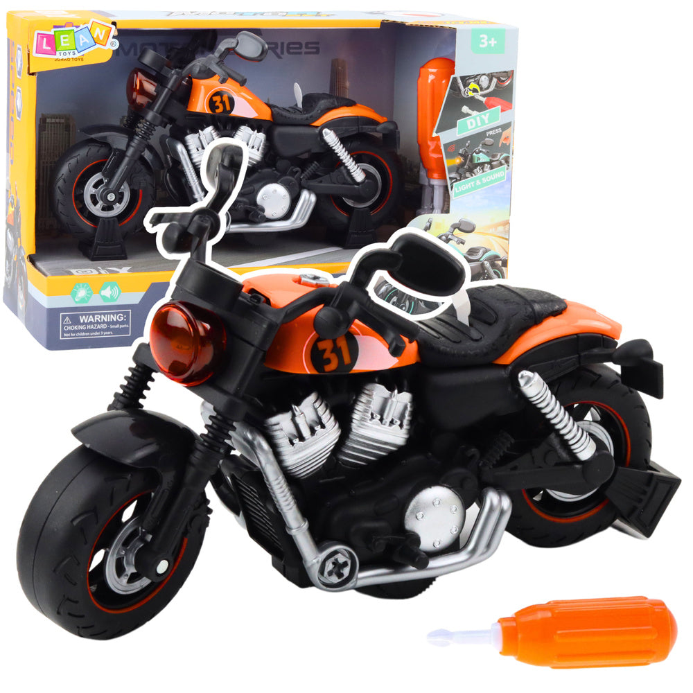 Motocykl k sestavování se šroubovákem – světla zvuky | oranžový