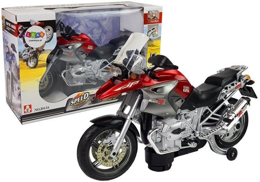 Motocykl na baterie se světly a zvuky červený