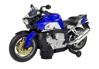 Motocykl na baterie se světly a zvuky modrý