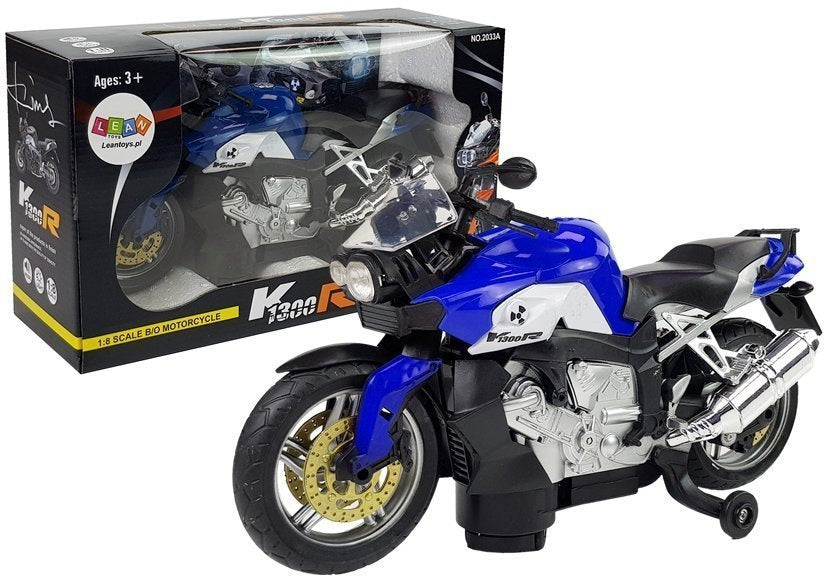 Motocykl na baterie se světly a zvuky modrý