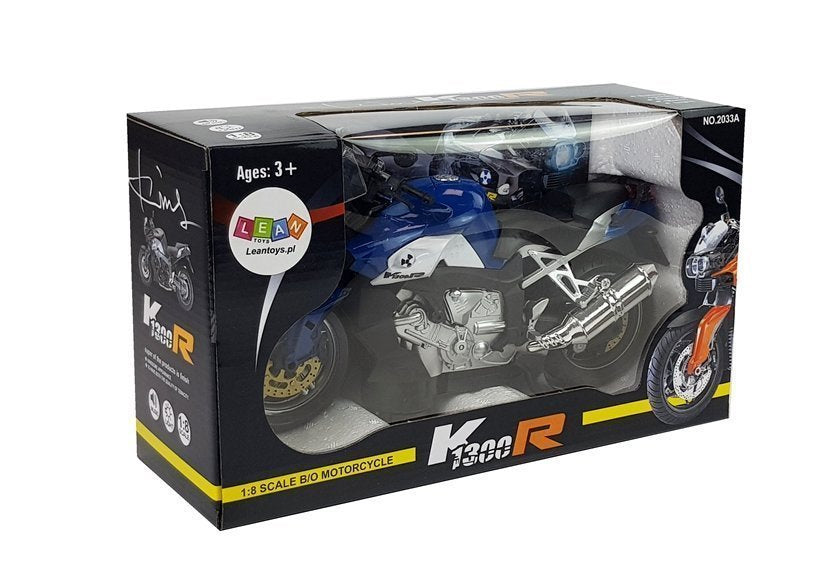 Motocykl na baterie se světly a zvuky modrý