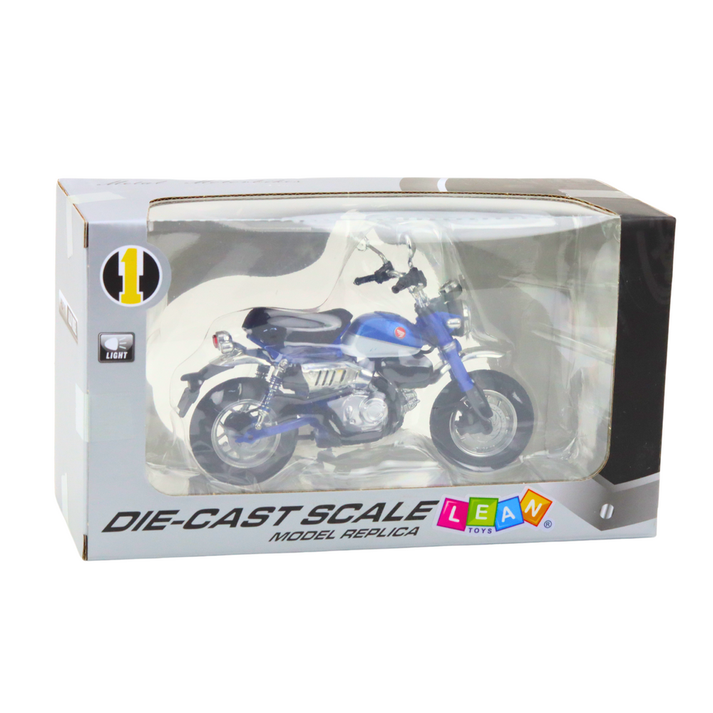 Motocykl retro kovový se světly – 1:12 modrý | model