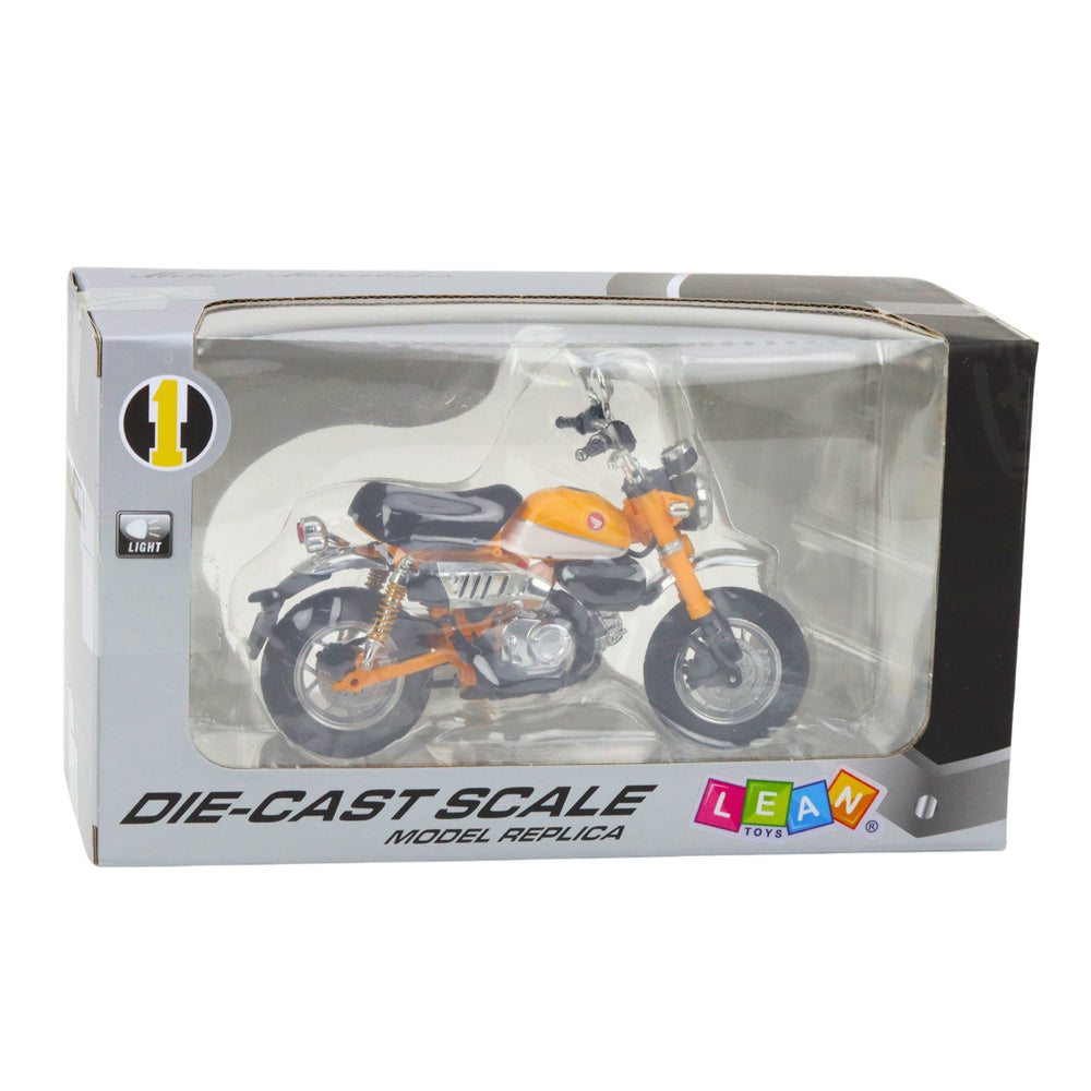 Motocykl retro kovový se světly – 1:12 žlutý | model