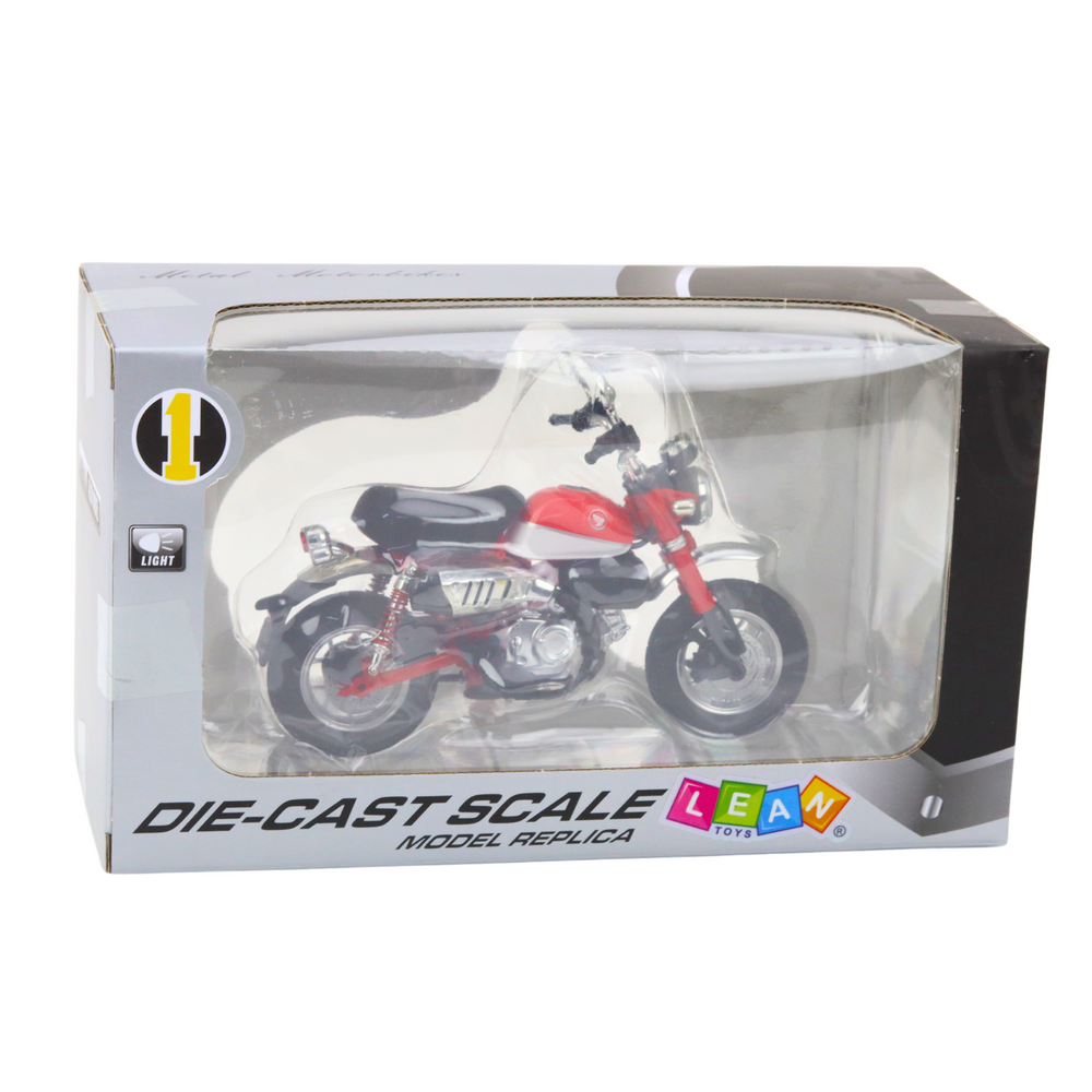 Motocykl retro kovový se světly – červený 1:12 | model