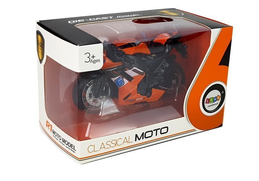 Motocykl s třecím pohonem a zvuky motoru 1:14 oranžový