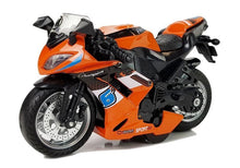 Motocykl s třecím pohonem a zvuky motoru 1:14 oranžový