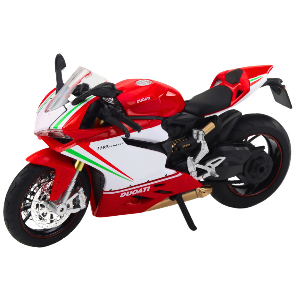 Motocykl sportovní kovový 1:12 – se světly a zvuky | červeno bílý