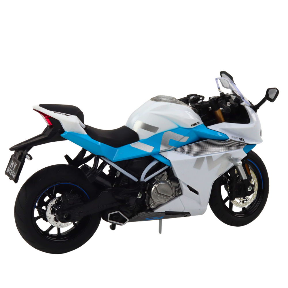 Motocykl sportovní kovový – se světly a zvuky | bílo modrý