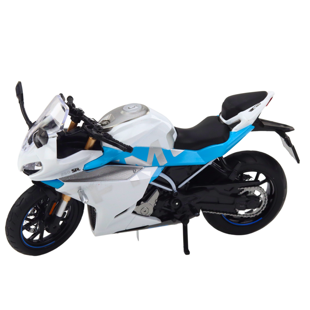 Motocykl sportovní kovový – se světly a zvuky | bílo modrý