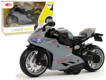 Motocykl sportovní pull back – světla zvuk | šedý oranžový