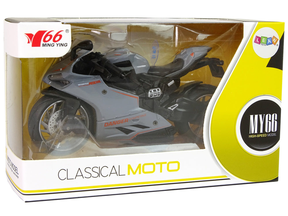 Motocykl sportovní pull back – světla zvuk | šedý oranžový