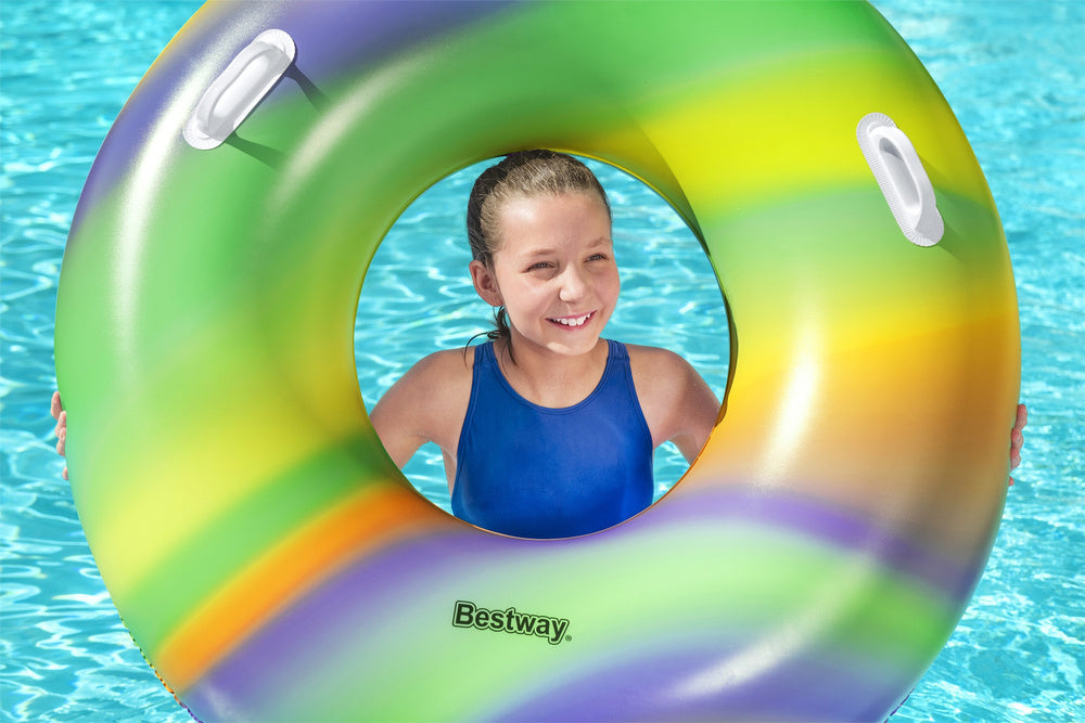 Nafukovací kruh 119 cm s úchyty – duhový | Bestway 36352