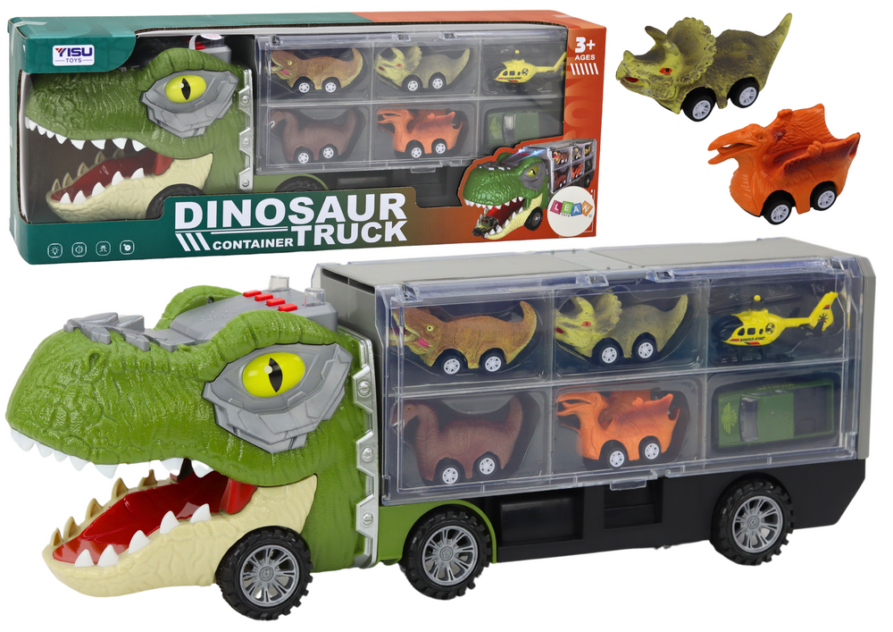 Nákladní auto dinosaurus – s 6 autíčky světla zvuky | zelené