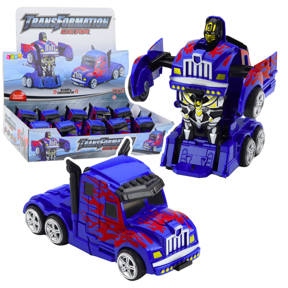 Nákladní auto robot 2v1 s pohonem transformace modrá červené vzory