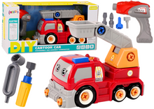 Nákladní auto s jeřábem DIY – s nářadím červené