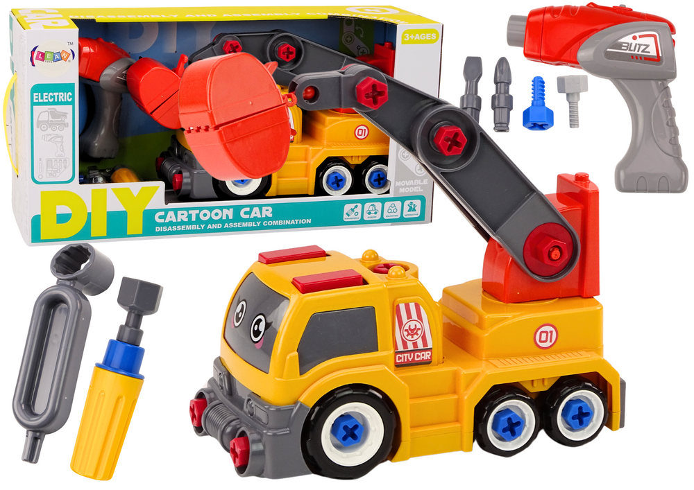 Nákladní auto s jeřábem DIY – s nářadím oranžové