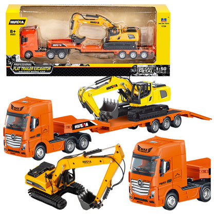 Nákladní auto s návěsem a bagrem – kovové 1:50 | Huina