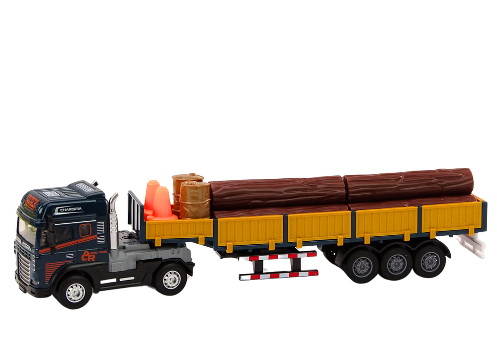 Nákladní auto s přívěsem a dřevem 1:24 se zvuky a světly modré
