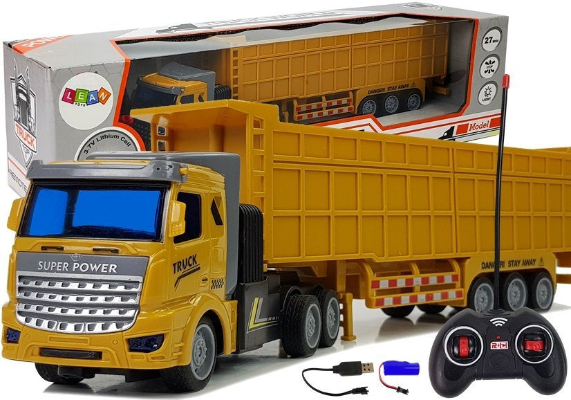 Nákladní auto s velkým přívěsem na dálkové ovládání 1:48 žluté