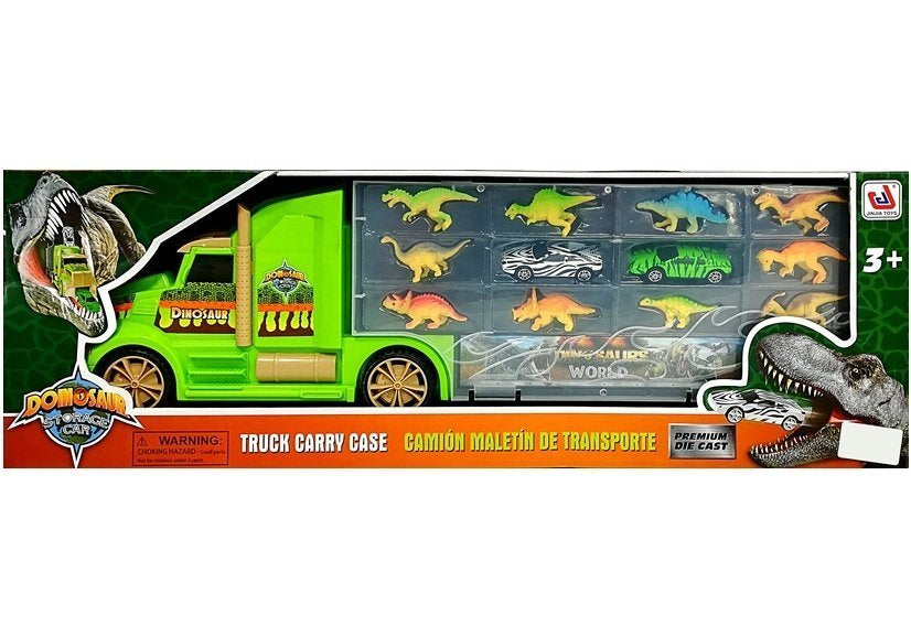 Nákladní auto transporter s dinosaury a tvarovým sorterem zelené