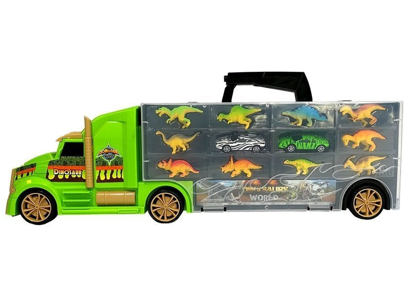Nákladní auto transporter s dinosaury a tvarovým sorterem zelené