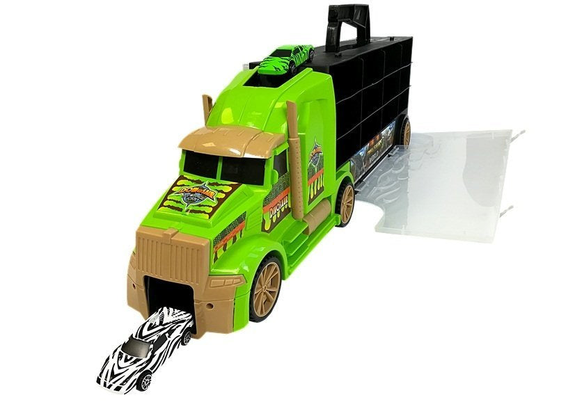 Nákladní auto transporter s dinosaury a tvarovým sorterem zelené