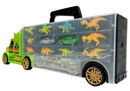 Nákladní auto transporter s dinosaury a tvarovým sorterem zelené